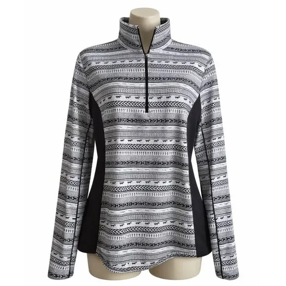 Kerrits Equestrian Zip Up Riding Jacket Top Large Black White Long Sleeve Print - Picture 3 of 13